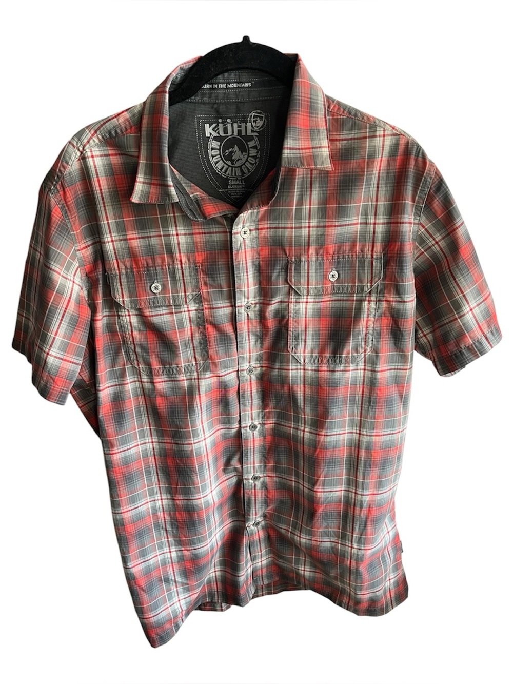 Kuhl Mens Response Plaid Short Sleeve Button Up Shirt Small Ember Red